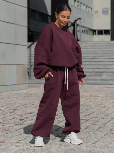 Dresowe bawełniane SPODNIE baggy niski stan deep plum / śliwkowe X403