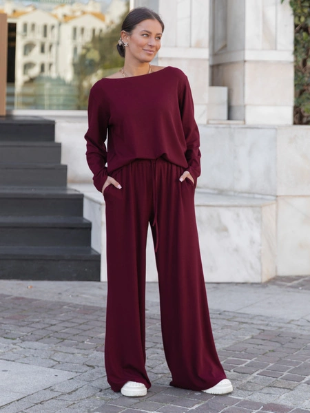 ZESTAW z prążkowanej dzianiny: Luźne SPODNIE X507 + Luźna BLUZKA z długim rękawem X506