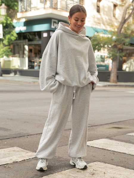 Dresowe bawełniane SPODNIE baggy niski stan szary melanż X403