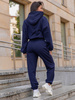 Dresowy bawełniany KOMPLET bluza kangurka z kapturem i spodnie klasyczny krój navy blue X305 k01