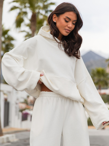 Viralowa Dresowa bawełniana BLUZA z kapturem oversize szeroka ecru E644