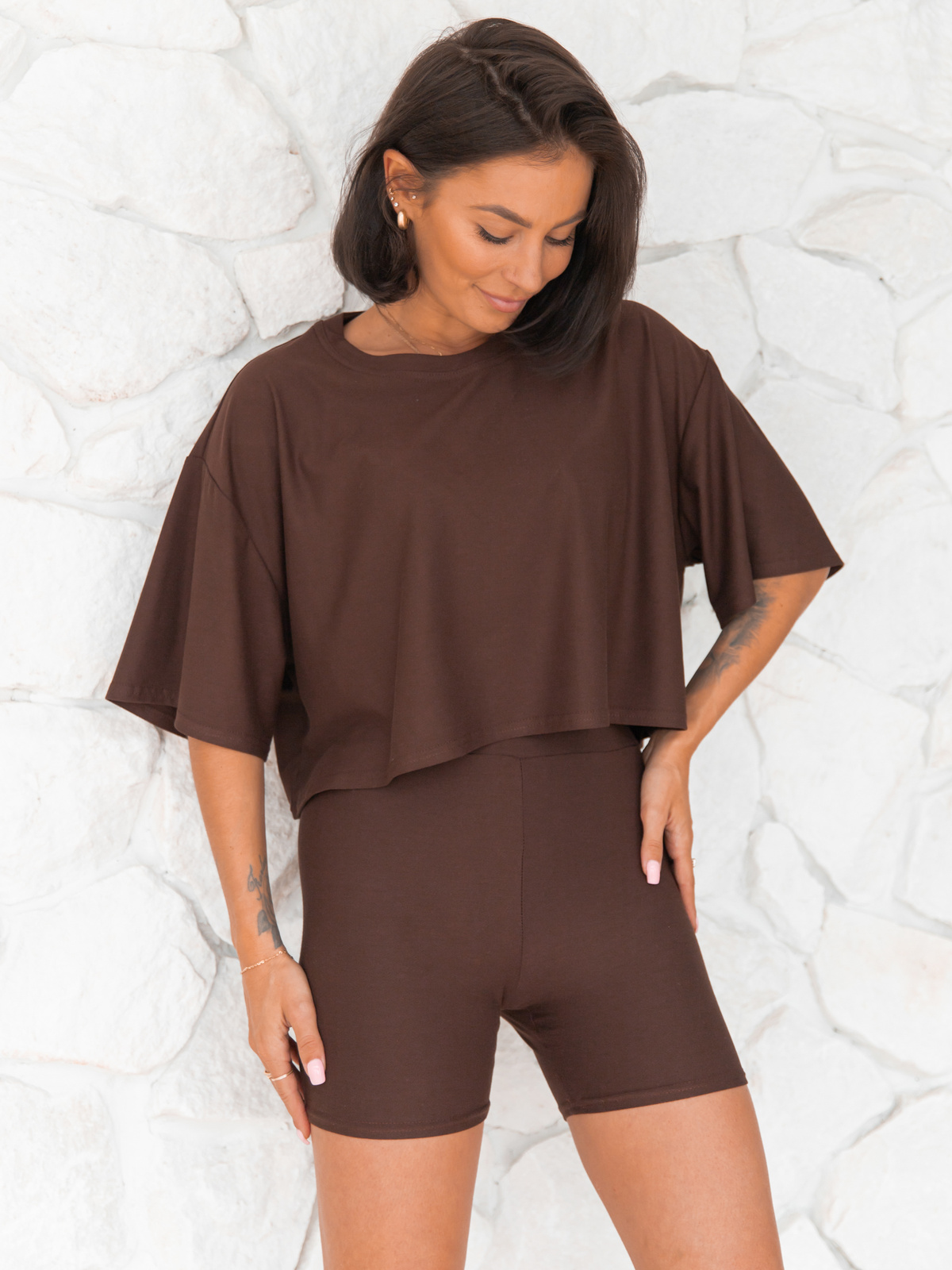 Dopasowane KOLARKI spodenki z wiscozy czekoladowe X200 k01