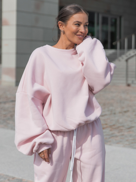 Dresowa bawełniana BLUZA oversize szeroka baby pink X402