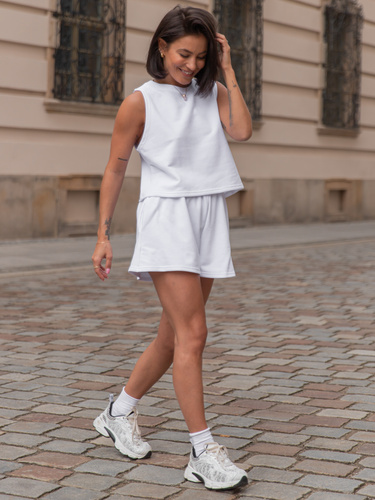 Dresowy bawełniany KOMPLET krótki oversizowy t-shirt i krótkie spodenki biały X215 k01