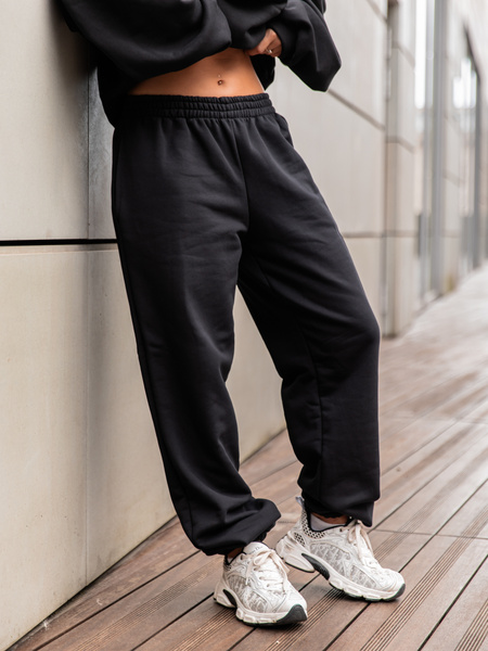 Dresowe bawełniane SPODNIE  ze ściągaczami czarne X32