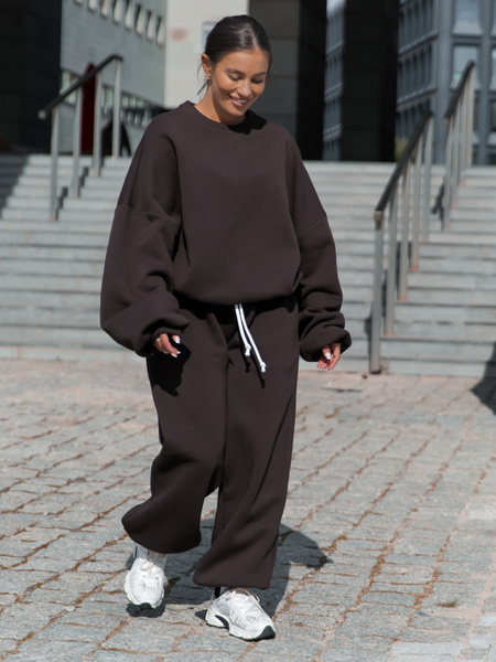 Dresowa bawełniana BLUZA oversize szeroka dark chocolate X402