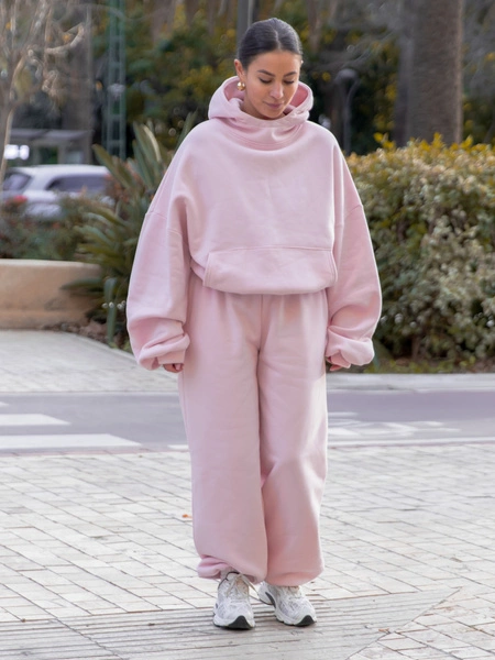 Dresowe bawełniane SPODNIE baggy baby pink E643