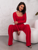 KOMPLET bluzka z kwadratowym dekoltem i szerokie spodnie z wiskozy czerwony E650 K01