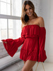 Kombinezon sukienka opuszczana na ramiona z dzianiny czerwony c511 k01