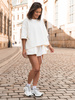 Dresowy bawełniany KOMPLET krótki oversizowy t-shirt i krótkie spodenki ecru X156