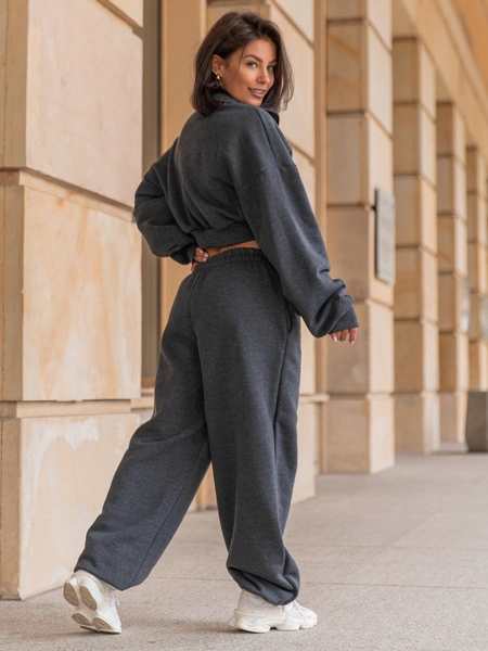 Dresowa bawełniana BLUZA na stójce zapinana na zamek grafit melanż X300 k01