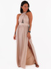 Maxi sukienka z dekoltem typu halter beżowa c306 k01