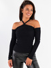 Bawełniana bluzka odkryte ramiona z prążka czarna D144 k01