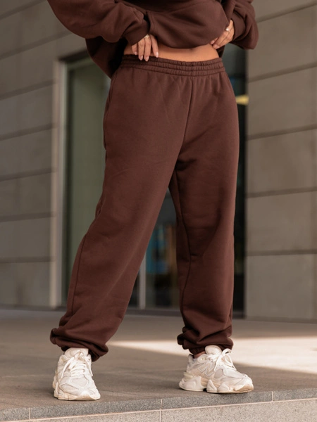 Dresowe bawełniane SPODNIE  ze ściągaczami brązowe X32