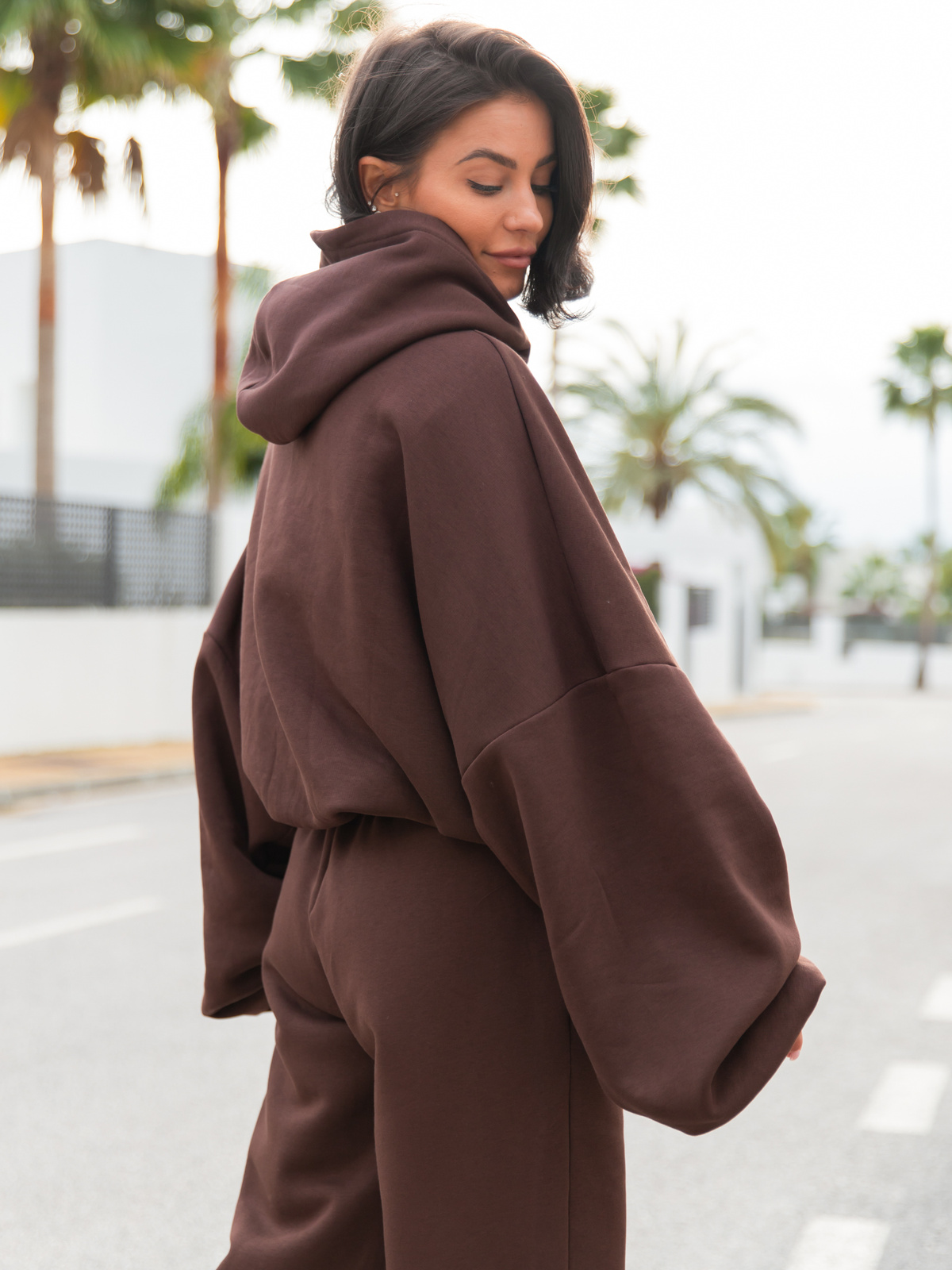 Viralowa Oversizowa bawełniana BLUZA dresowa z kapturem bluzowana kangurka brązowa X2 k01