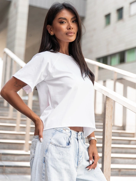 Bawełniany T-SHIRT bluzka z krótkim reglanowym rękawem biały X354