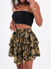ROZKLOSZOWANA ZWIEWNA MINI SPÓDNICA czarna w złote wzory B73 k01