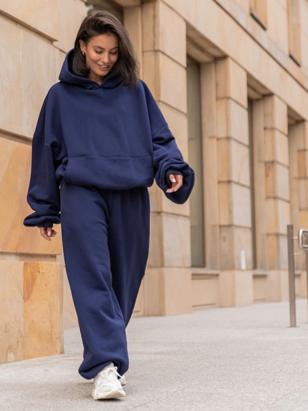 Viralowy ZESTAW: bawełniana BLUZA oversize z kapturem E644 + SPODNIE baggy E643