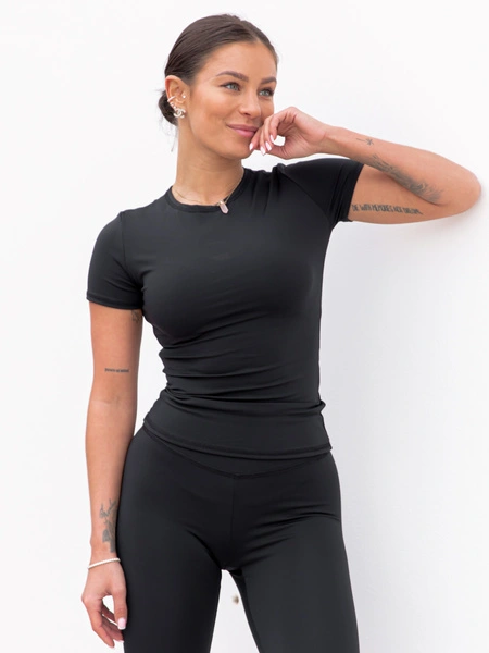 FITNESS / SIŁOWNIA / JOGA dopasowana BLUZKA z krótkim rękawem czarna F100