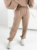 Dresowe bawełniane SPODNIE z wysokim stanem luźny krój ze ściągaczami beżowe E341 k01
