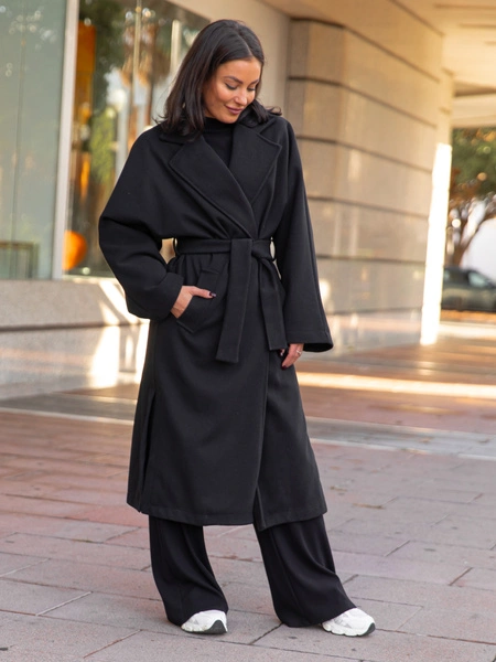 Oversizowy długi PŁASZCZ o szerokim kroju czarny X467