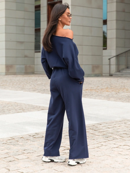 Dresowy bawełniany KOMBINEZON z długimi spodniami navy blue X414 k01