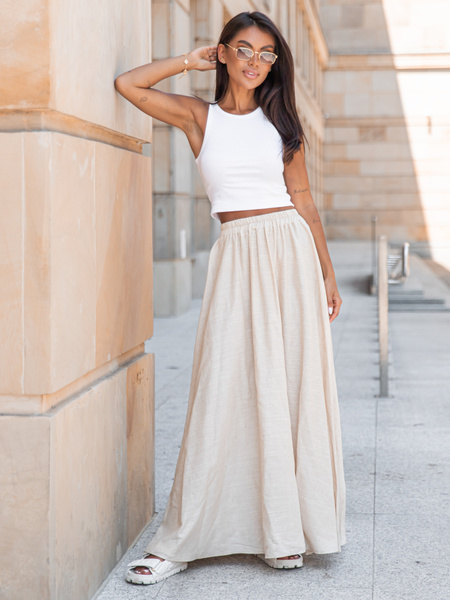 Lniana maxi SPÓDNICA beżowa X252 k01