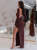 Elegancka dopasowana SUKIENKA maxi z wycięciem na plecach brązowa E637 k01