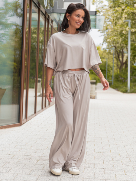 Wiscozowy luźny szeroki T-SHIRT z krótkim rękawem stone X201 k01