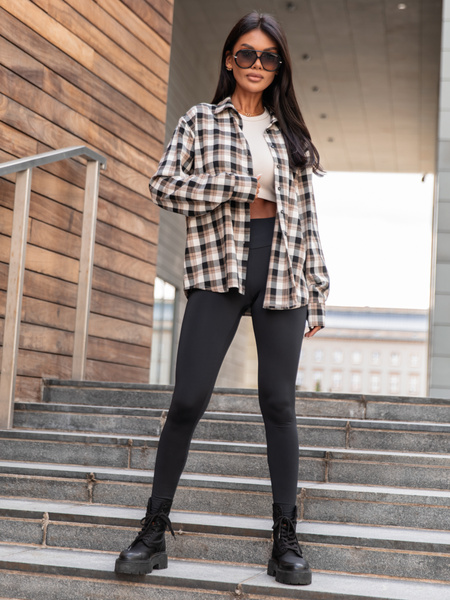 Oversizowa KOSZULA w kratę brązowy wzór 3 X363