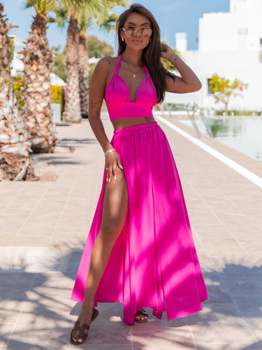 KOMPLET top ala stanik i spódnica długość maxi amarant E235 k01