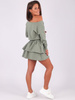Dresowa rozkloszowana sukienka falbanki khaki b211 k01