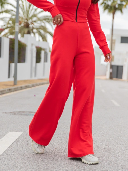 Bawełniane dresowe SPODNIE z szerokimi nogawkami koralowe X59 k01