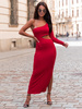 Elegancka maxi SUKIENKA z jednym długim rękawem , asymetryczna , wycinana w pasie czerwona E430 k01