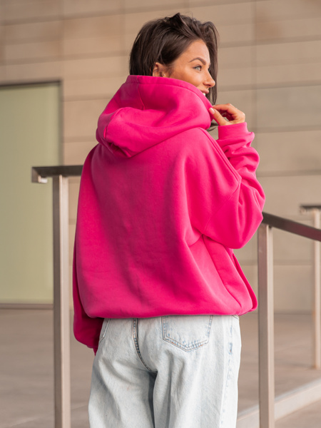 Dresowa bawełniana BLUZA z kapturem kangurka o klasycznym kroju różowa X350