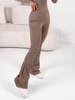 Bawełniane długie SPODNIE LEGGINSY z szerokimi nogawkami z prążkowanej dzianiny coffee E356 k01