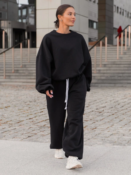 Dresowa bawełniana BLUZA oversize szeroka czarna X402