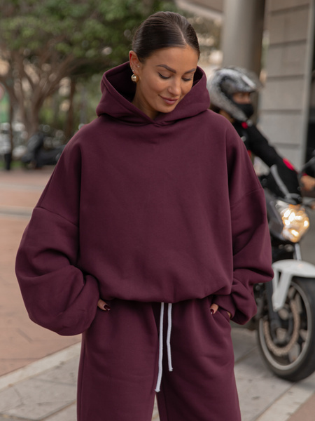 ZESTAW DRESOWY: Bawełniana BLUZA z dresu drapanego z kapturem X478 + Dresowe SPODNIE baggy niski stan X403