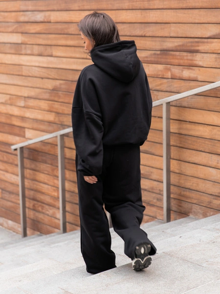 Dresowe bawełniane SPODNIE  z szerokimi nogawkami czarne X31