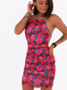 Dopasowana drapowana sukienka mini z gołymi plecami różowa w kwiaty c172 k01