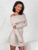 Swetrowa trapezowa SPÓDNICA o długości mini beżowa E629 k01
