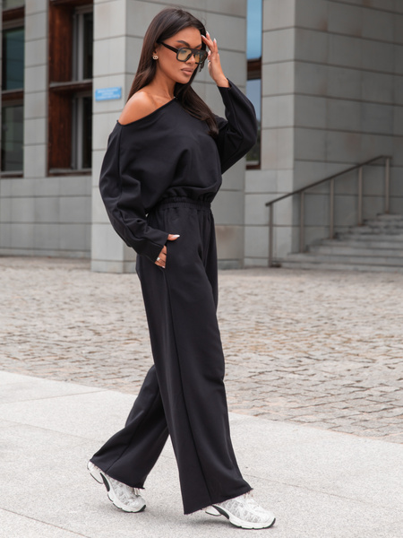 Dresowy bawełniany KOMBINEZON z długimi spodniami czarny X414