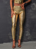 Dopasowane LEGGINSY z nabłyszczanej eko skóry złote D569 k01