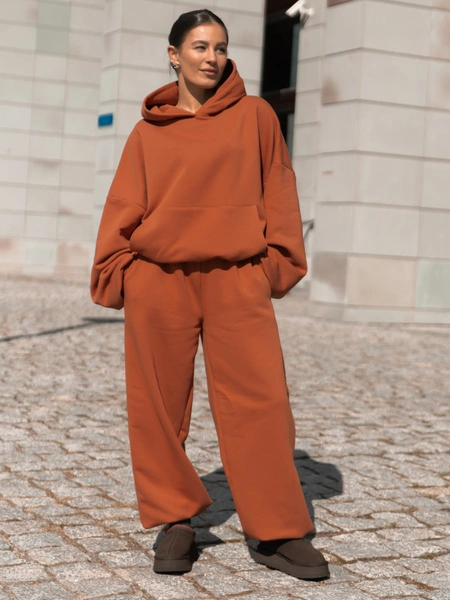 Dresowe bawełniane SPODNIE baggy pumpkin orange E643 k01