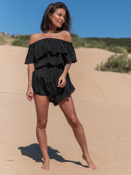 Zwiewna SUKIENKA z wszytymi spodenkami KOMBINEZON w stylu hiszpańskim czarny X108 k01