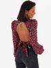 Zwiewna bluzka z dekoltem wiązana na plecach bordowa w małe kwiatki C146 k01