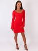 Trapezowa sukienka z szerokimi rękawami z dzianiny prążkowej czerwona b25 kk01