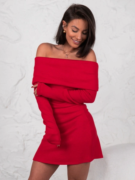 Swetrowa trapezowa SPÓDNICA o długości mini czerwona E629 k01