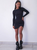 Dopasowana bawełniana SUKIENKA z asymetrycznym kopertowym dołem czarna D448 k01