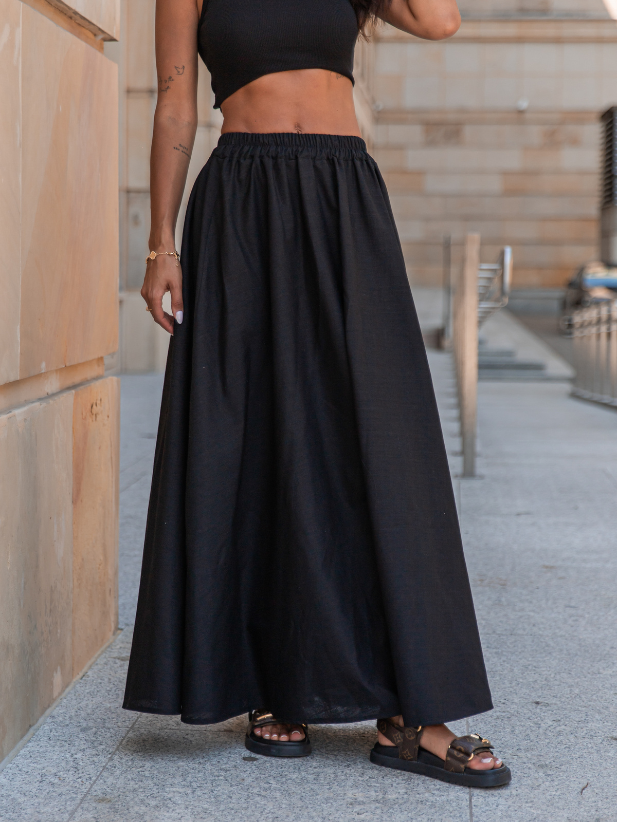 Lniana maxi SPÓDNICA czarna X252 k01